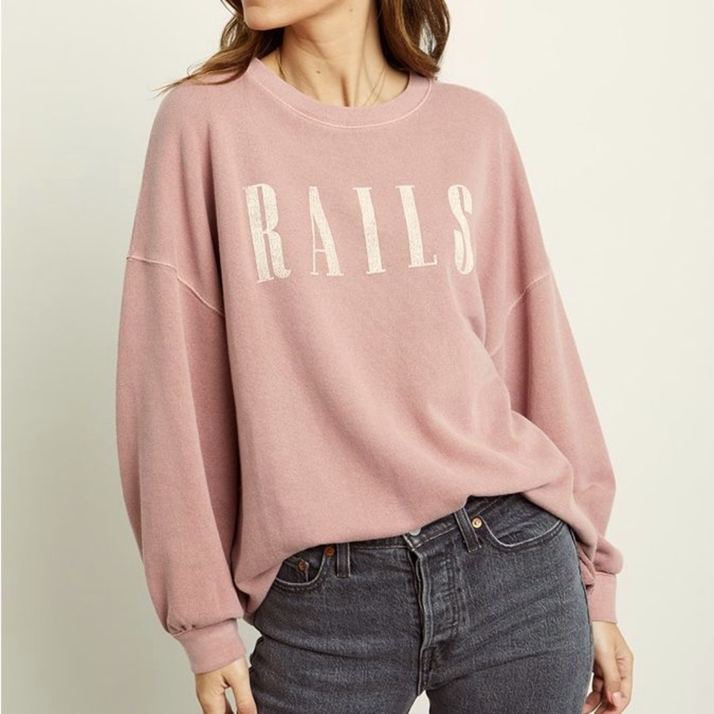 Rails Signature Sweatshirt Crew Loose Fit Vintage Rose Size S Puffy Cuff Raw Hem